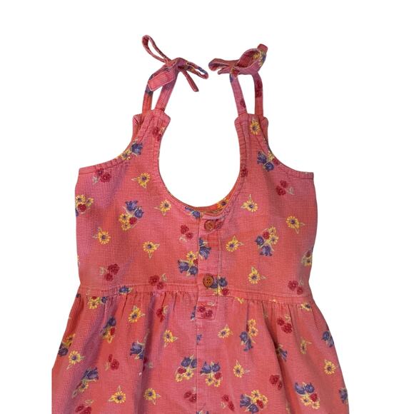 Vintage 1990s Y2K Girls 4T Cherokee Pink Floral Printed Button Maxi Dress Tie - Picture 5 of 6